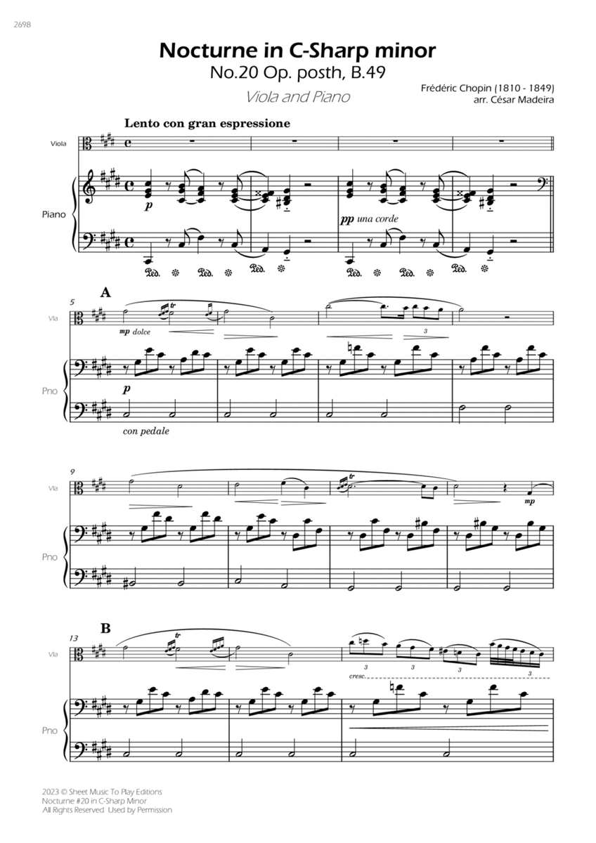 Nocturne No.20 in C-Sharp minor - Viola and Piano (Full Score) image number null