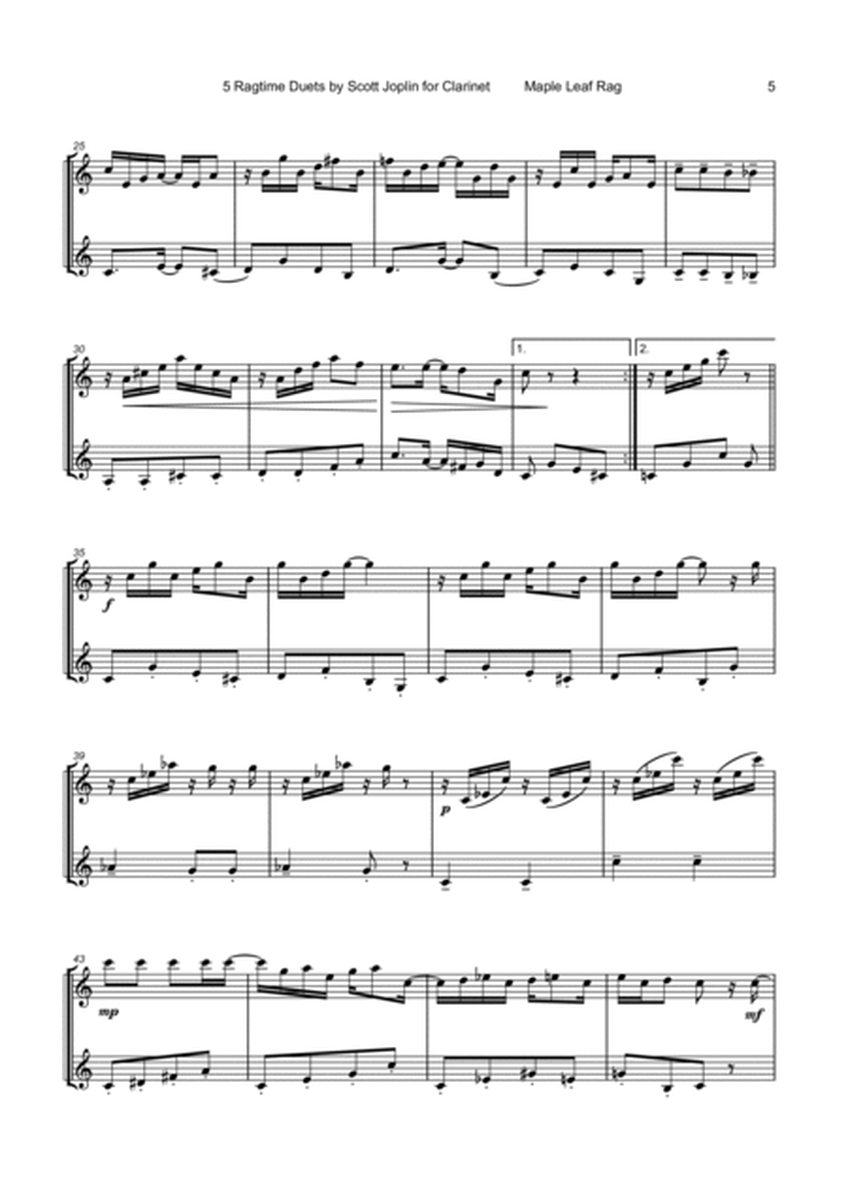 Five Ragtime Duets by Scott Joplin for Clarinet