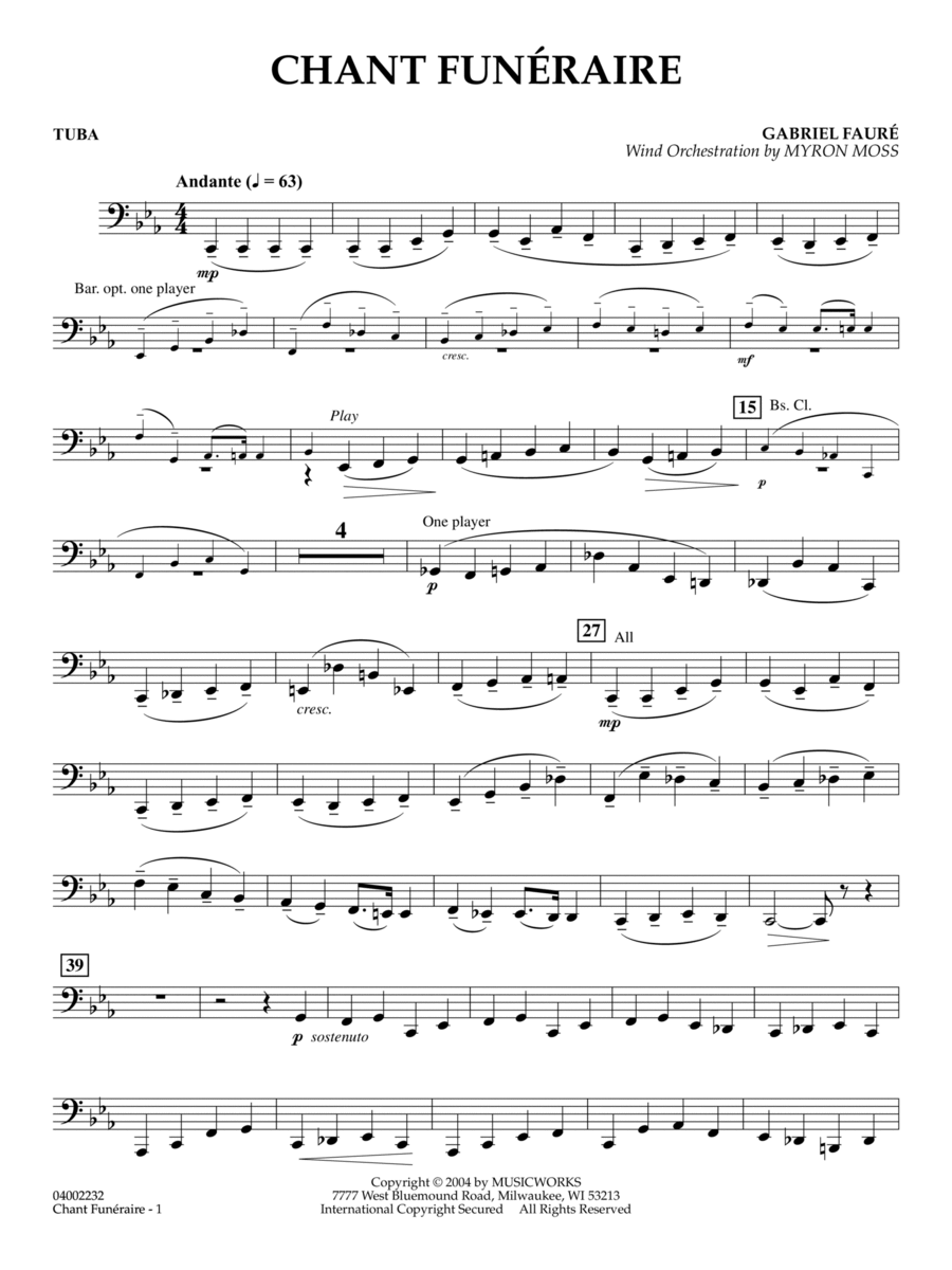 Chant Funeraire (arr. Myron Moss) - Tuba