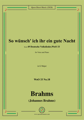 Book cover for Brahms-So wünsch' ich ihr ein gute Nacht,WoO 33 No.18,in G Major,for Voice&Pno