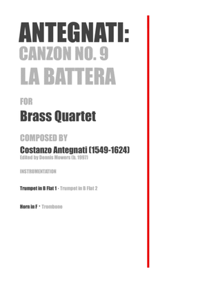 Book cover for "Canzon No. 9: La Battera" for Brass Quartet - Costanzo Antegnati