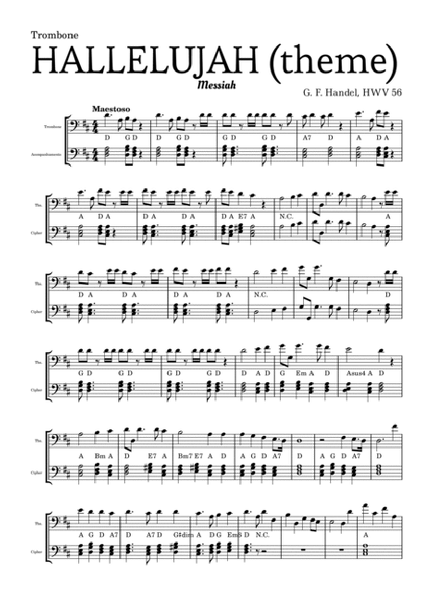 Aleluia (HALLELUJAH), of the Messiah - for Trombone and accompaniment image number null