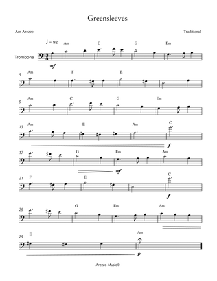 Book cover for Greensleeves Lead Sheet for Trombone - Melody and Chords