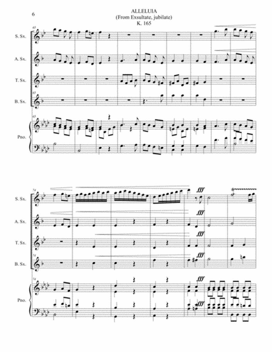 ALLELUIA - K 165 - W.A. Mozart - Arr. for Sax Quartet and Piano - With Parts image number null