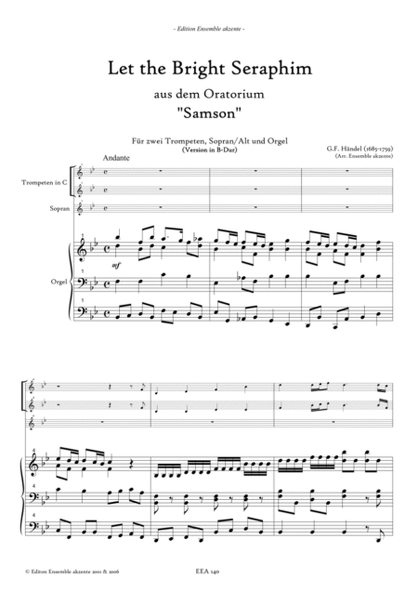Let the bright Seraphim from "Samson" Vers. in Bb & D - arrangement for two trumpets, soprano & orga