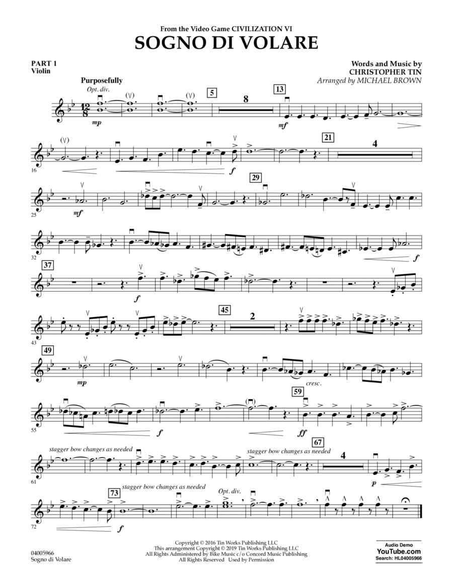 Sogno di Volare (from Civilization VI) (arr. Michael Brown) - Pt.1 - Violin