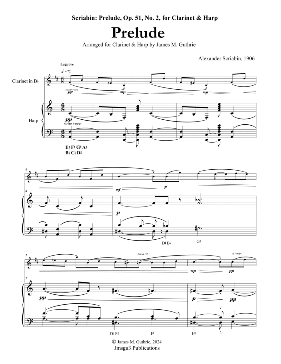 Scriabin: Prelude, Op. 51, No. 2 for Clarinet & Harp image number null