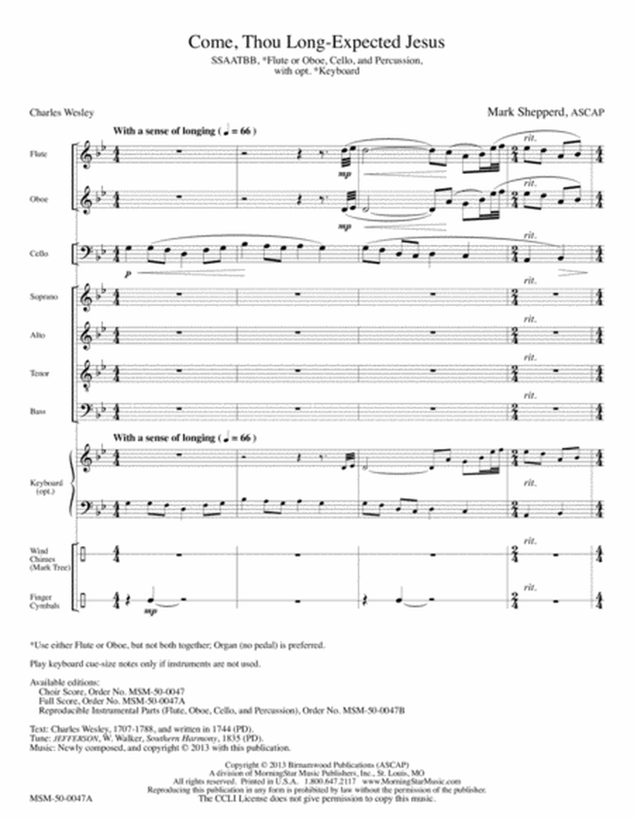 Come, Thou Long-Expected Jesus (Full Score)