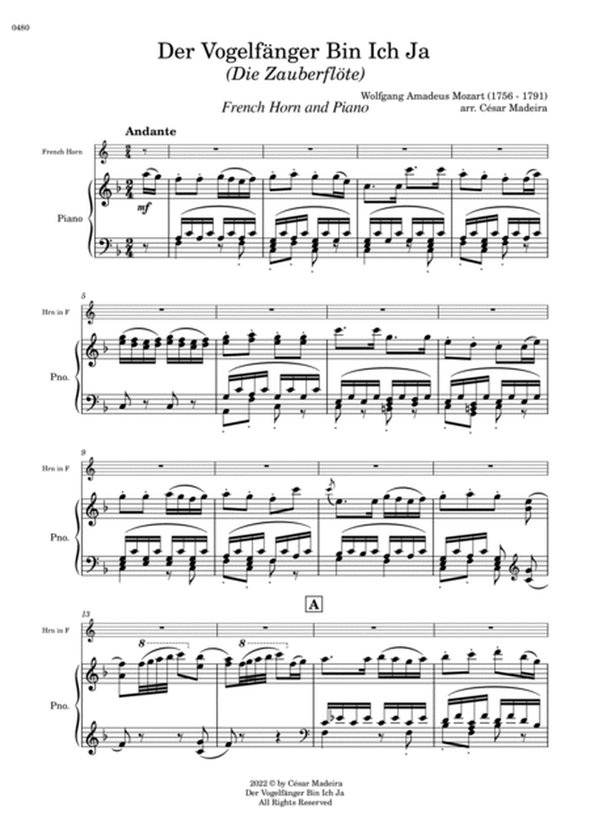 Der Vogelfänger Bin Ich Ja - French Horn and Piano (Full Score and Parts) image number null