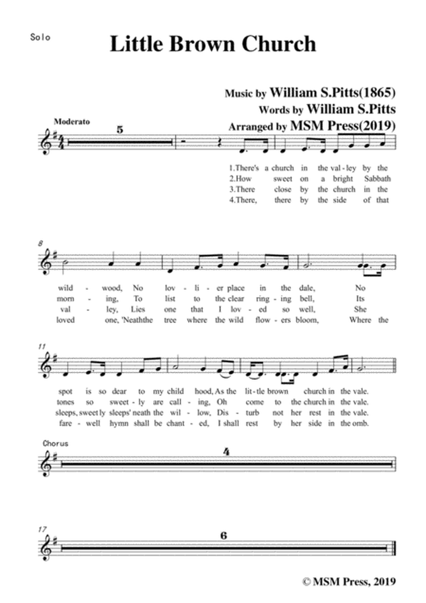 William S. Pitts-Little Brown Church,in G Major,for Voice and Piano image number null