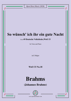 Book cover for Brahms-So wünsch' ich ihr ein gute Nacht,WoO 33 No.18,in E Major,for Voice&Pno