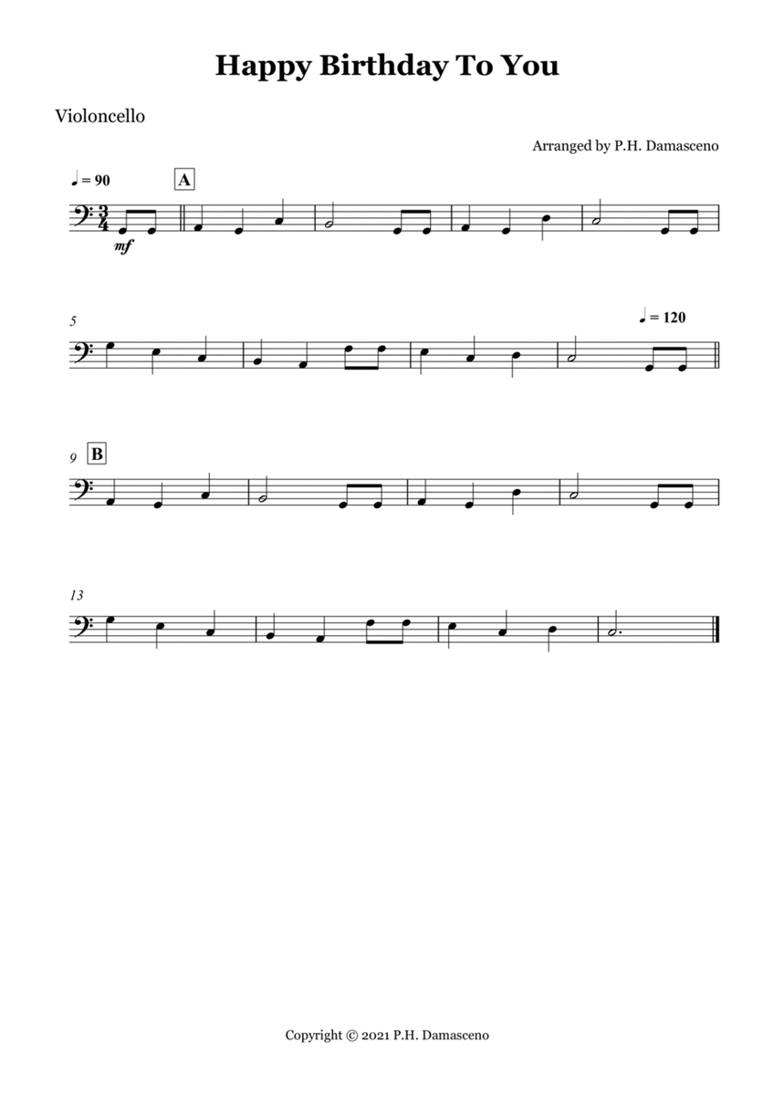 Happy Birthday To You - Cello Solo with Chords image number null