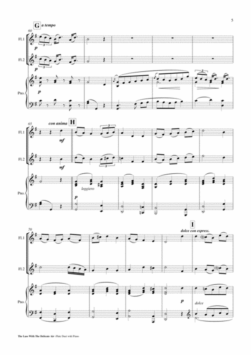 The Lass With The Delicate Air - Flute Duet with Piano accompaniment Score and Parts PDF image number null