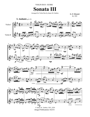 Book cover for Handel: Sonata No. 3 for Violin Duo