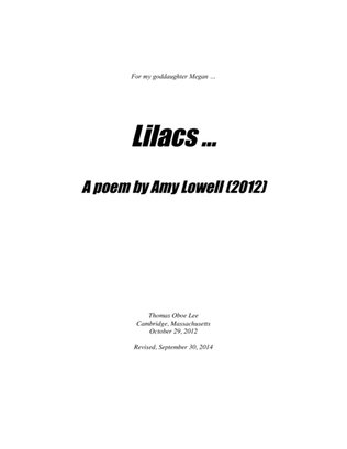 Book cover for Lilacs ... A Poem by Amy Lowell (2012, rev. 2016) for soprano and piano