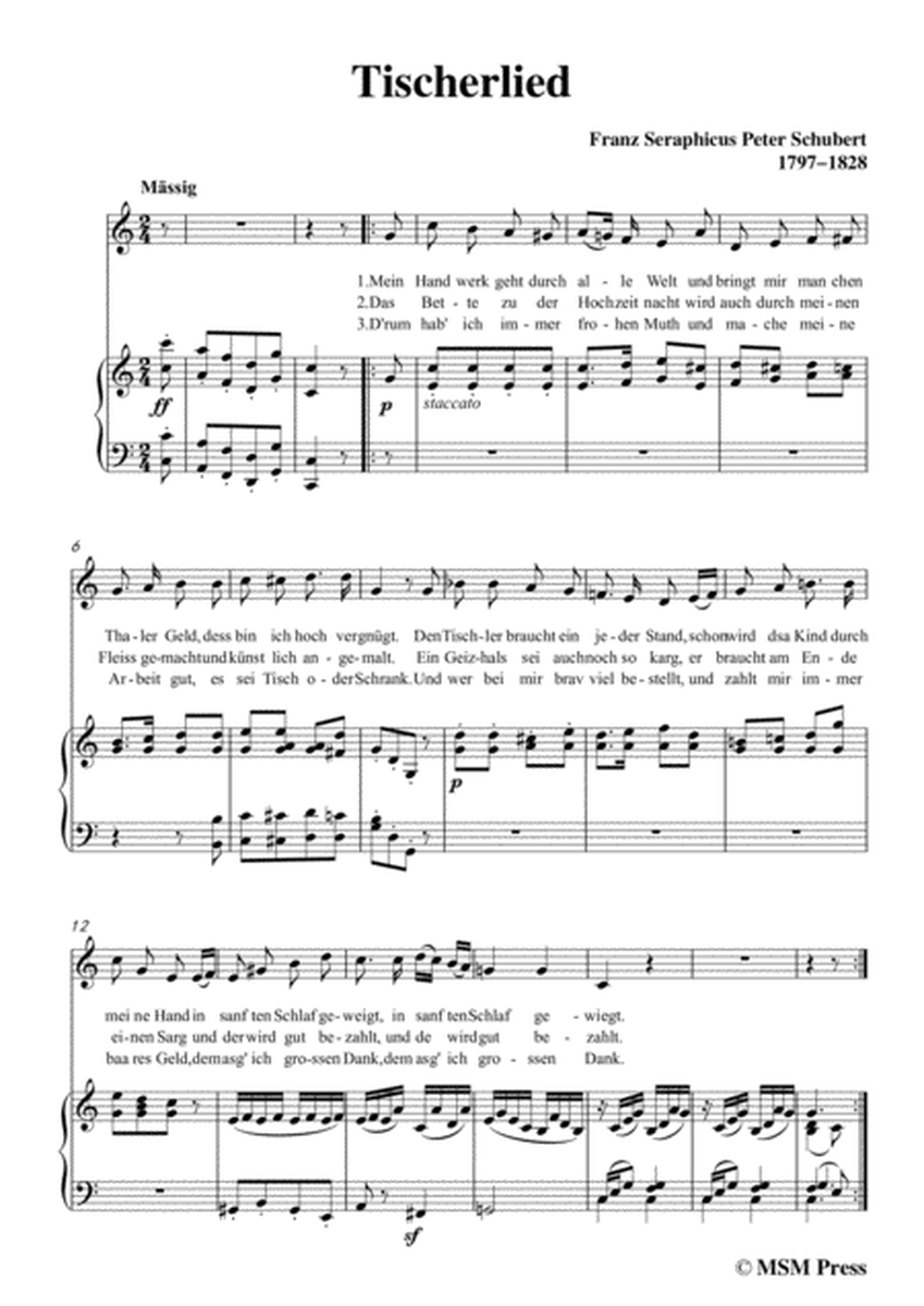 Schubert-Tischerlied,in C Major,for Voice&Piano image number null