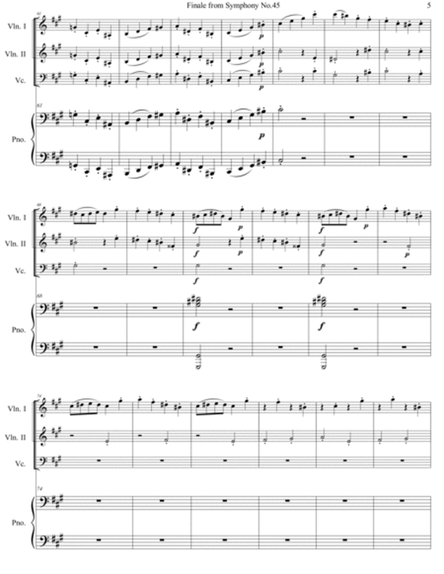 Joseph Haydn - Symphony No. 45 "Farewell" Finale arr. for piano quartet (score and parts)