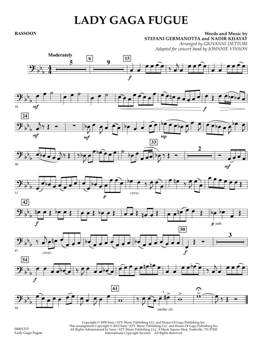 Lady Gaga Fugue - Bassoon