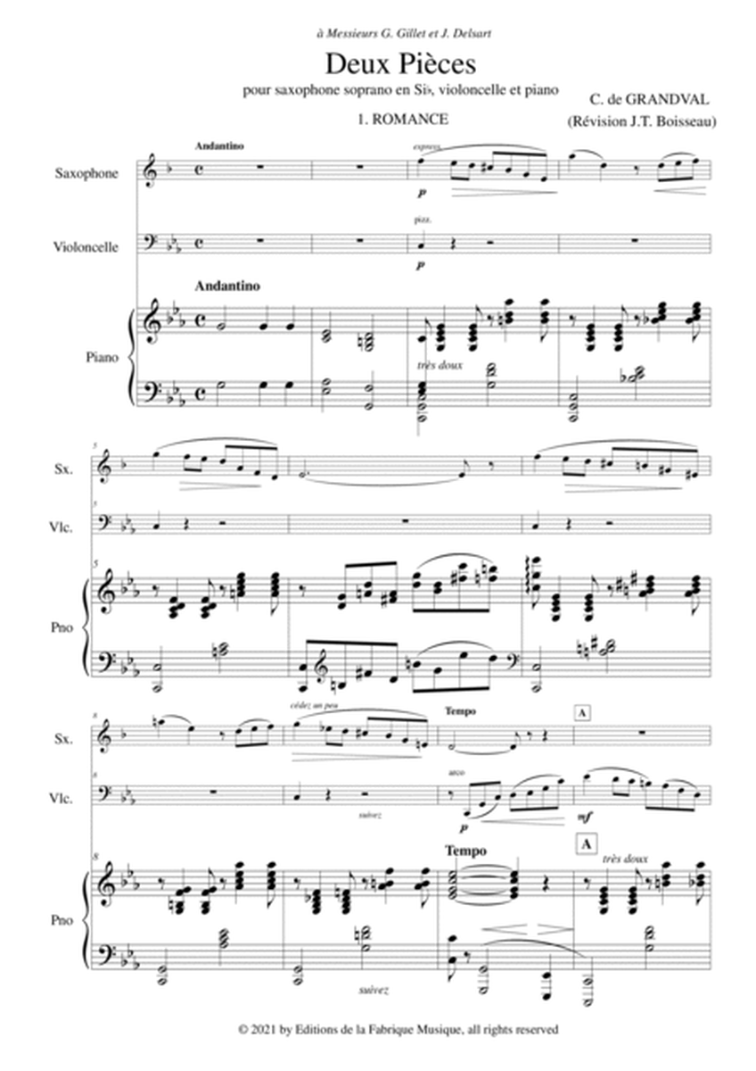 Clémence de Grandval: Deux Pièces: Romance et Gavotte for Bb soprano saxophone, violoncello and pian