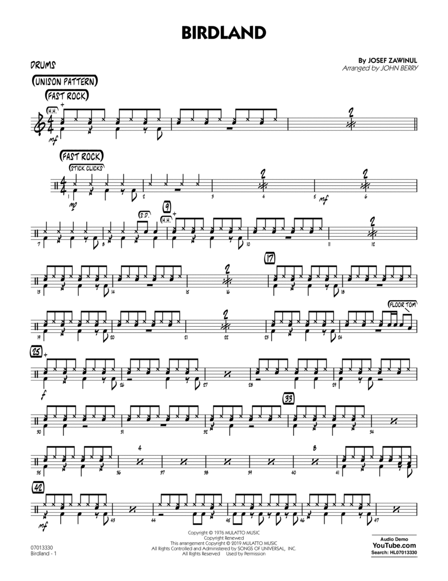 Birdland (arr. John Berry) - Drums