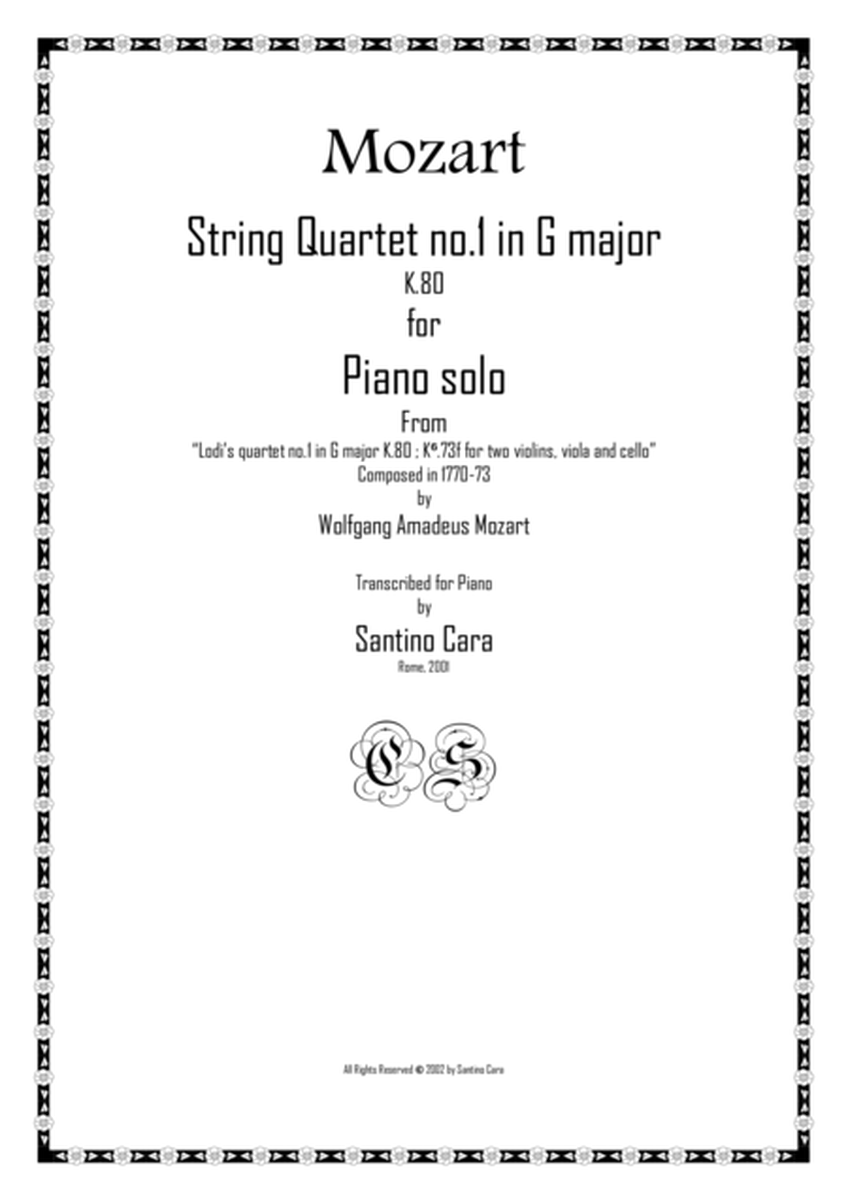 Mozart – String quartet no.1 in G major K80 for piano solo image number null