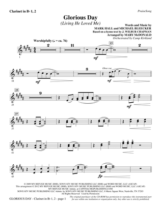 Book cover for Glorious Day (Living He Loved Me) (arr. Mary McDonald) - Bb Clarinet 1 & 2