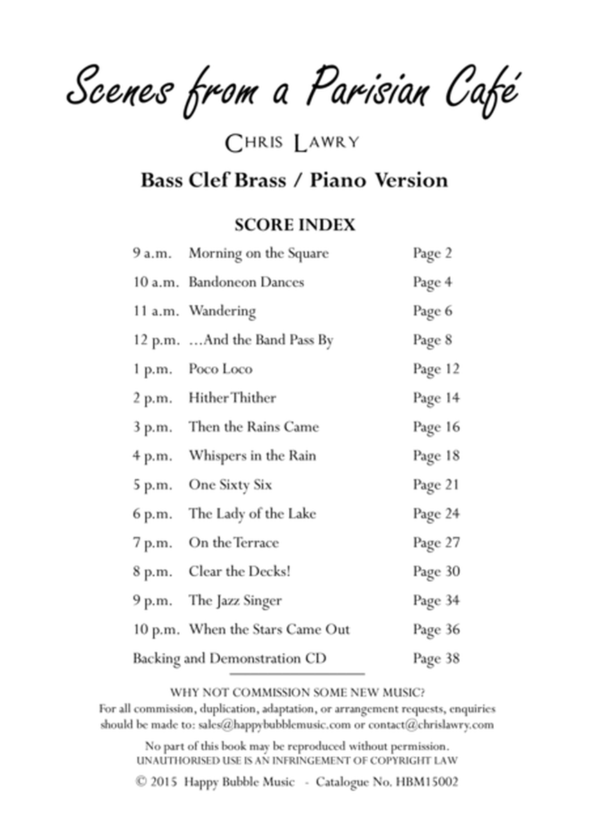 Scenes from a Parisian Cafe - Low Brass (Bass Clef) & Piano - Complete Score of 14 Short Concert Pie image number null