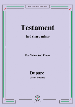Book cover for Duparc-Testament in d sharp minor