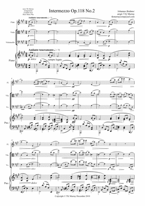 Book cover for Brahms - Intermezzo Op.118 No.2 - Flute, Viola, Cello & Piano