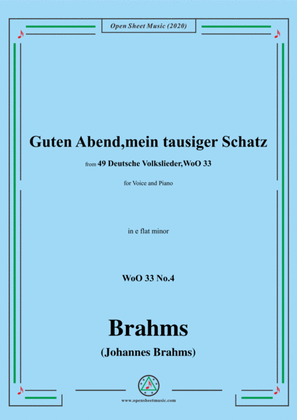 Book cover for Brahms-Guten Abend,mein tausiger Schatz,WoO 33 No.4,in e flat minor,for Voice&Pno