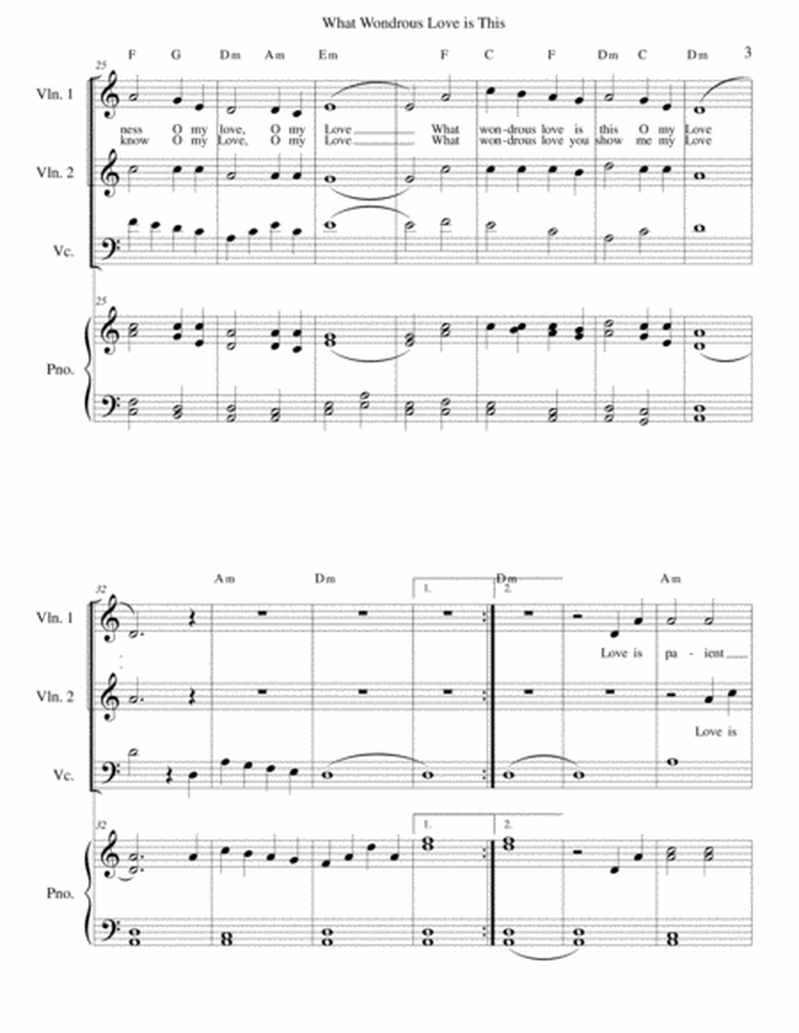 What Wondrous Love is This - Love/Wedding Song - strings and piano Piano Trio - Digital Sheet Music