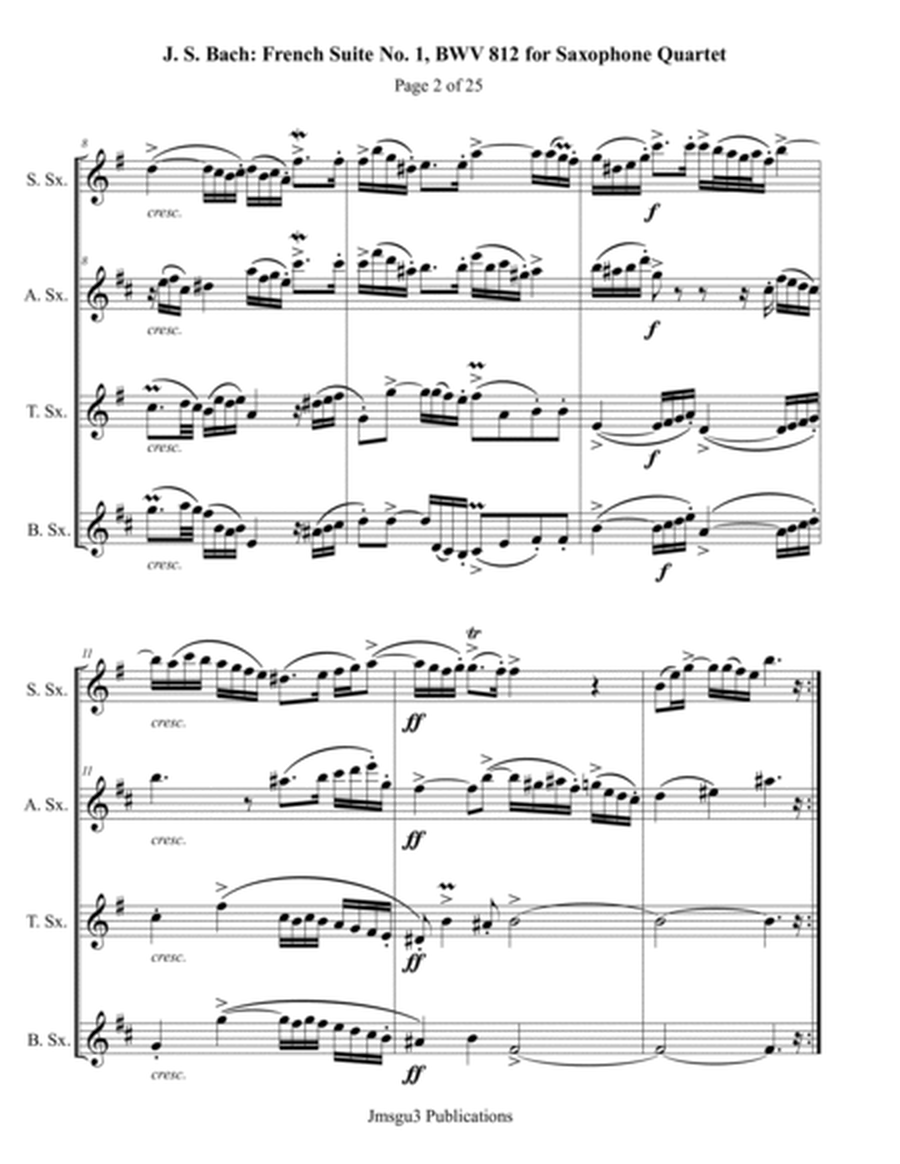 Bach: French Suite No. 1, BWV 812, for Saxophone Quartet - Score Only image number null