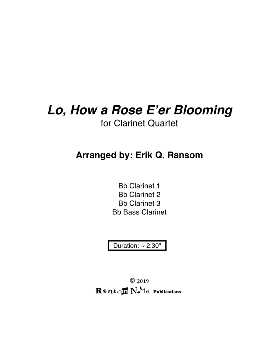 Lo, How a Rose E'er Blooming for Clarinet Quartet image number null