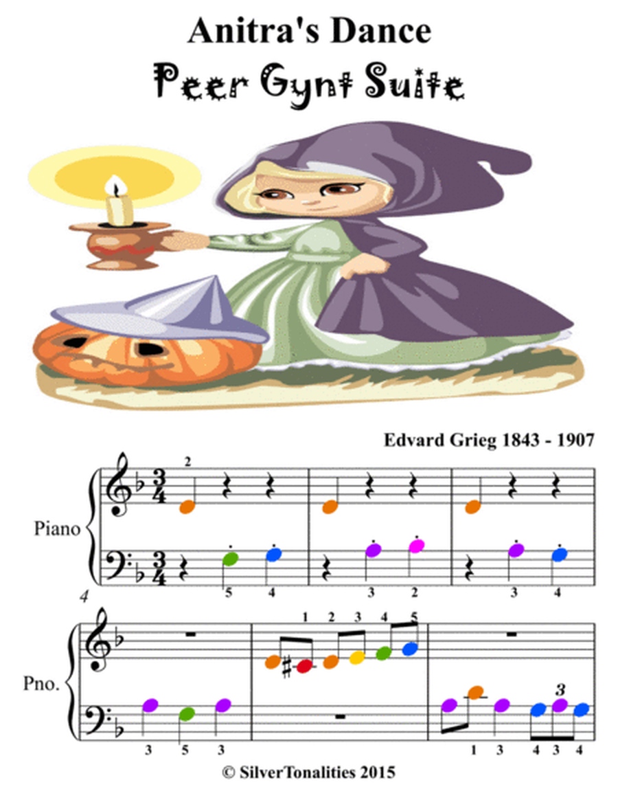 Anitra's Dance Peer Gynt Suite Beginner Piano Sheet Music with Colored Notation