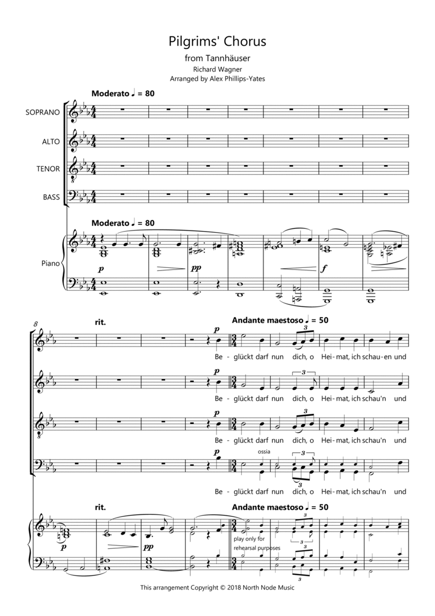 Pilgrims' Chorus (Pilgerchor) from "Tannhäuser" (SATB + piano) image number null