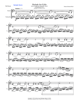 PRELUDE FROM CELLO SUITE NO. 1 by Bach String Duo Intermediate Level for violin and cello