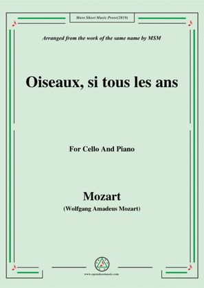 Book cover for Mozart-Oiseaux,si tous les ans,for Cello and Piano