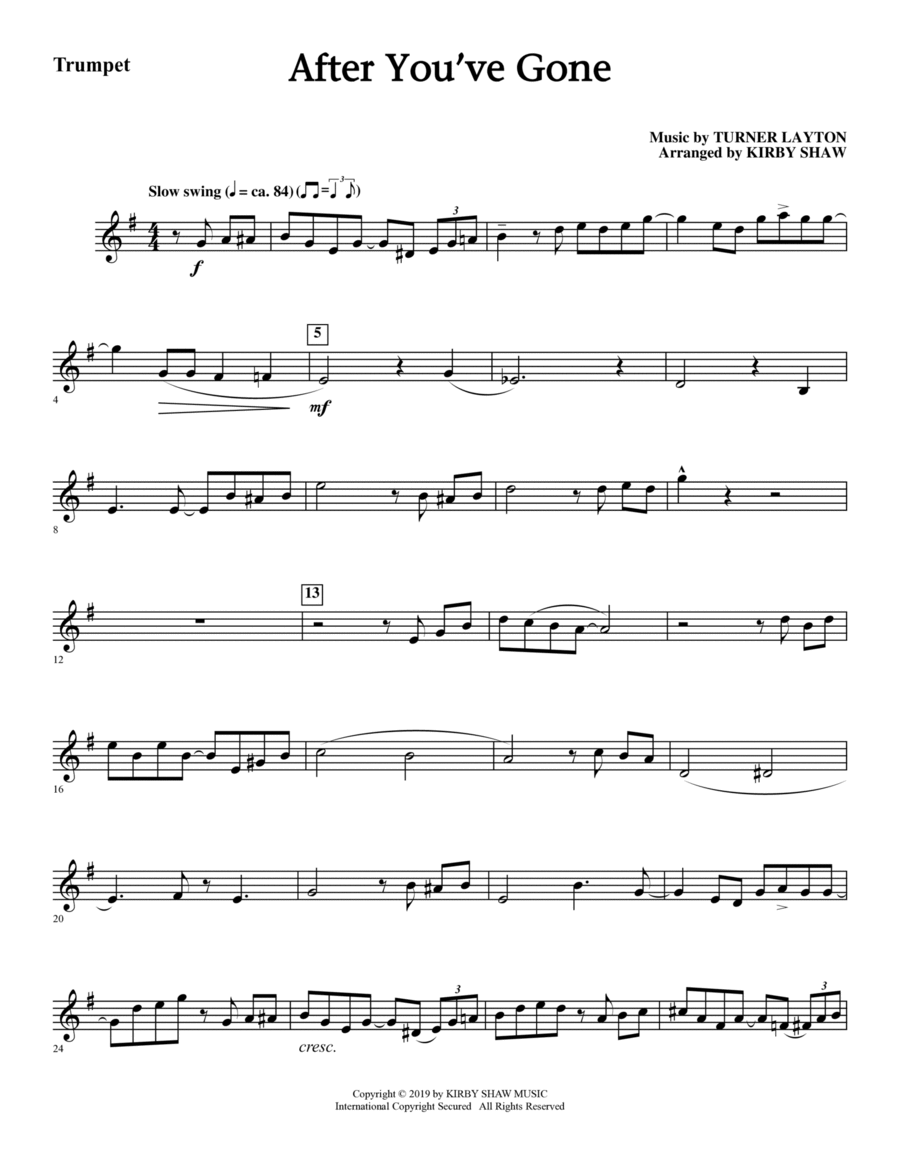 After You've Gone (from One Mo' Time) (arr. Kirby Shaw) - Trumpet