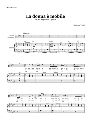 Book cover for La donna è mobile in G-flat major for Mezzo Soprano and Piano