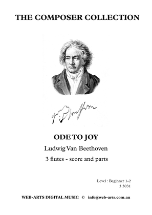 Book cover for ODE TO JOY from 9th Symphony Easy arrangement for 3 flutes (3 3031) - BEETHOVEN +