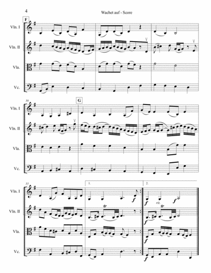 Wachet Auf for String Quartet image number null