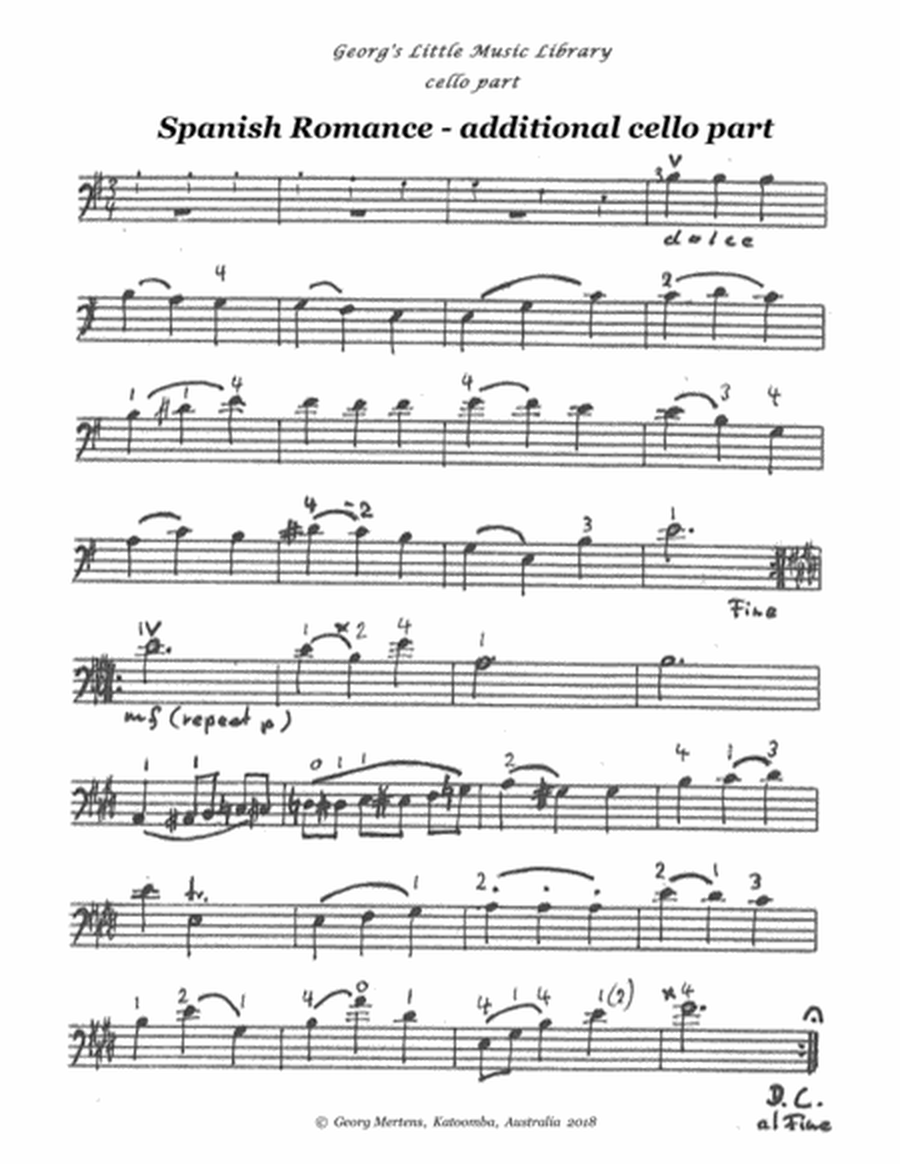 Additional Melody to "Spanish Romance" for cello / violin