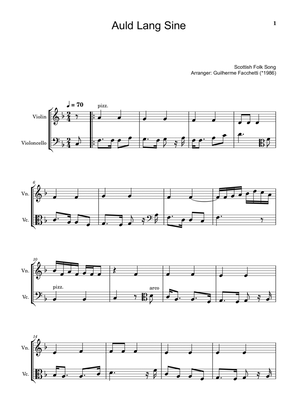 Book cover for Scottish Folk Song - Auld Lang Sine. Arrangement for Violin and Violoncello