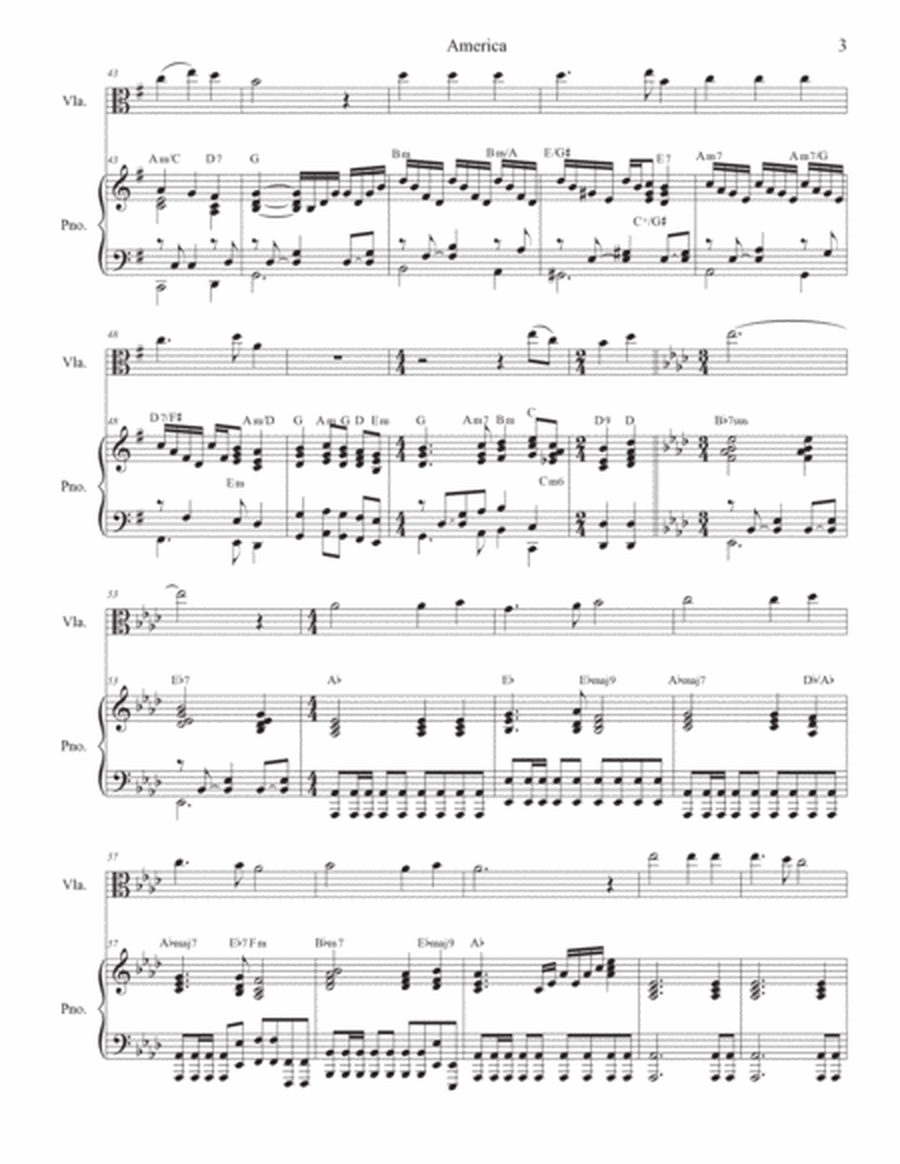 America (My Country, 'Tis of Thee) (Viola solo and Piano) image number null