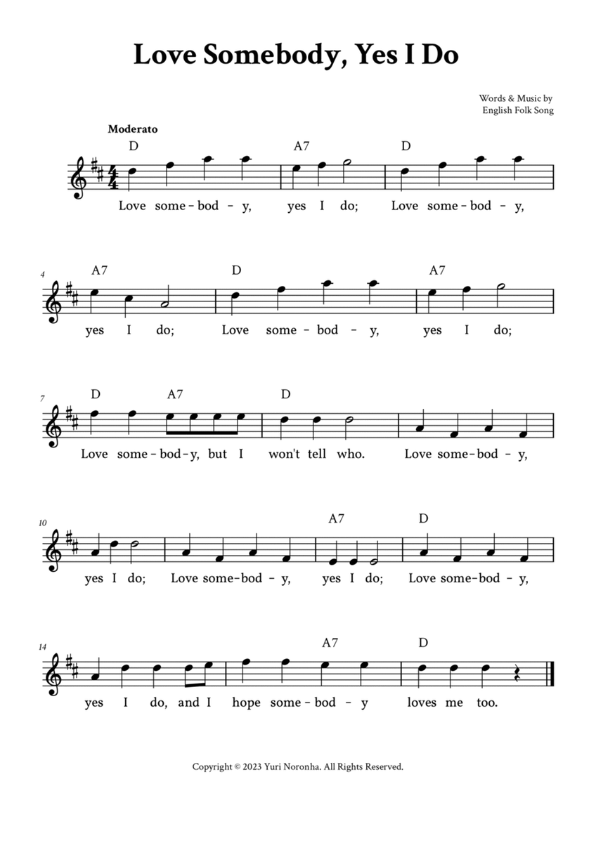 Love Somebody, Yes I Do - Lead Sheet (D Major) image number null