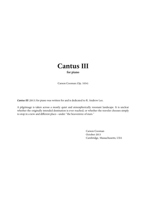 Book cover for Carson Cooman - Cantus III (2013) for piano