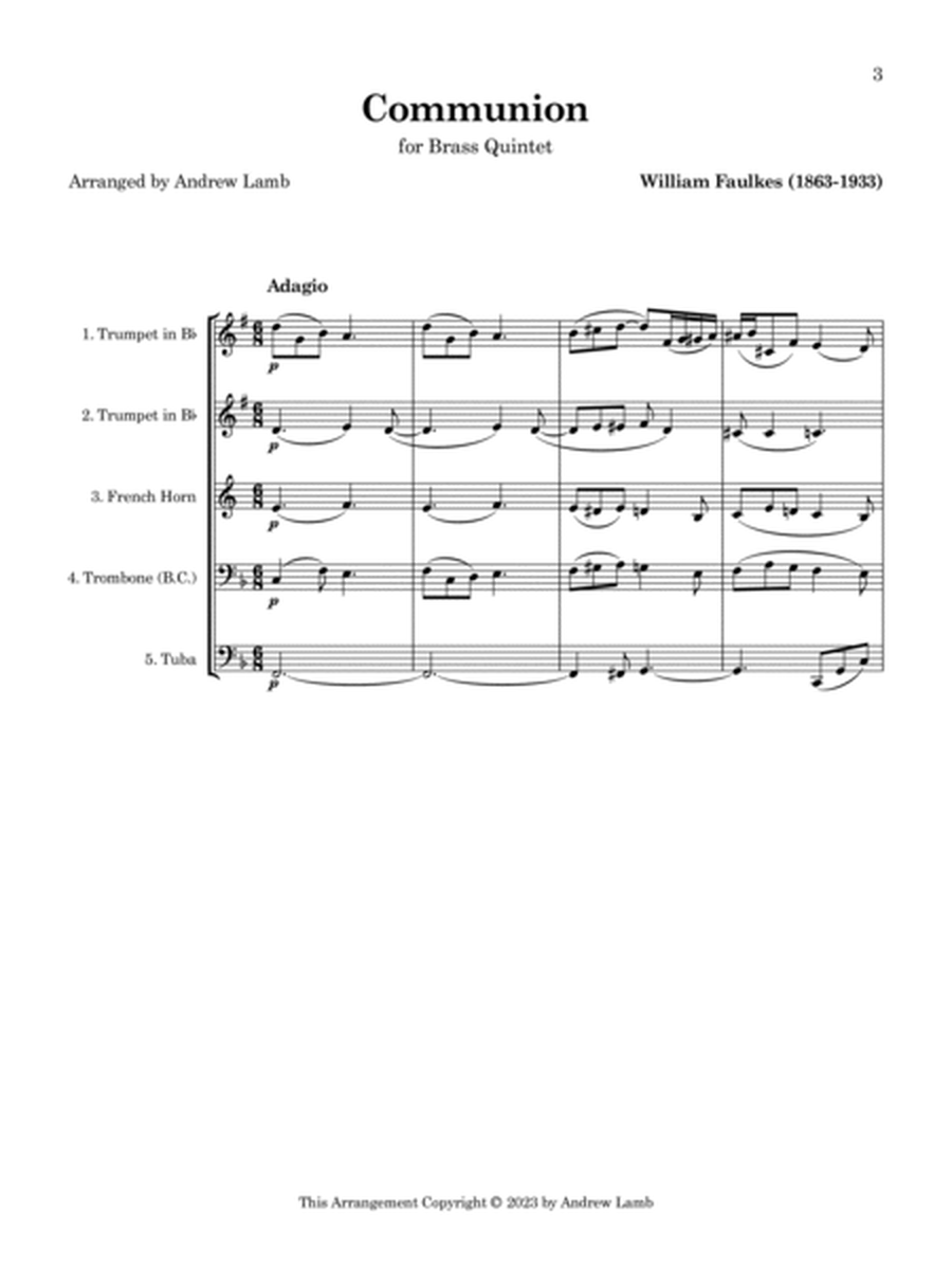 William Faulkes | Communion (Introductory Voluntary) | for Brass Quintet image number null