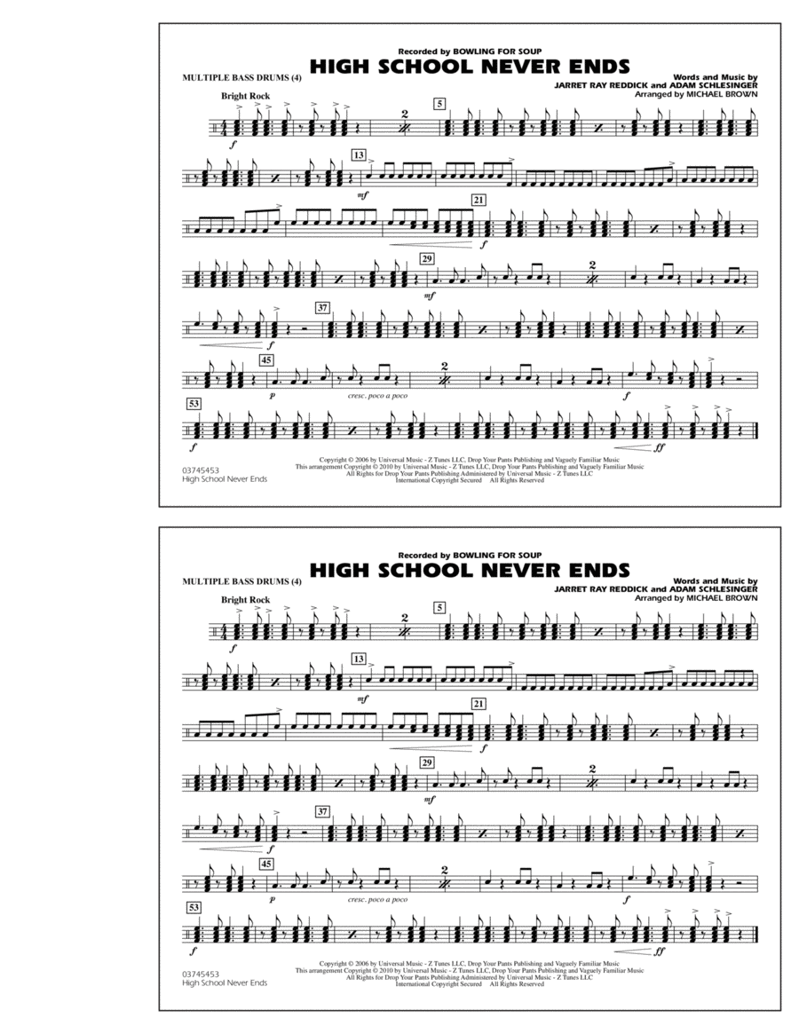 High School Never Ends - Multiple Bass Drums