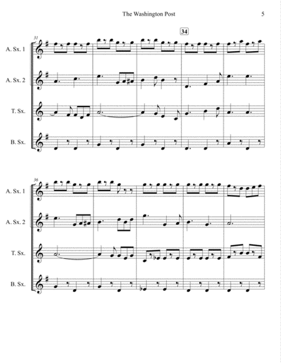 The Washington Post March for Saxophone Quartet (SATB or AATB) image number null