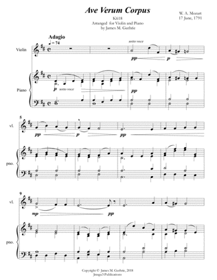 Mozart: Ave Verum Corpus for Violin & Piano